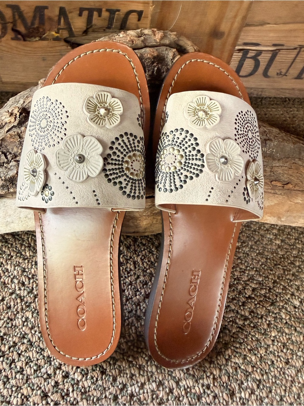 Coach Slide Sandals with Tea Rose Rivets - Picture 2 of 15